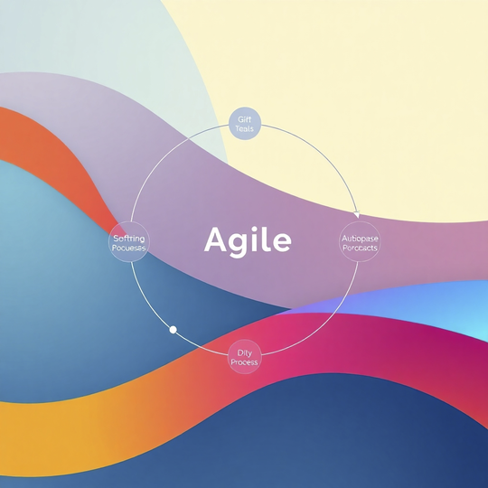 Image: An abstract representation of the agile development process using clean design.  Perhaps a visual flow chart illustrating iterations and feedback loops. Use a modern color scheme. The lighting should be soft and even. Style references could include abstract illustrations and infographics. Resolution 4K.